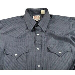 Pearl Snap Western Shirt Vintage ELY CATTLEMAN Men Sz 16/33 Light Black Striped